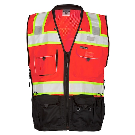 3X, Fluorescent Red Premium Black Series Surveyors Vest